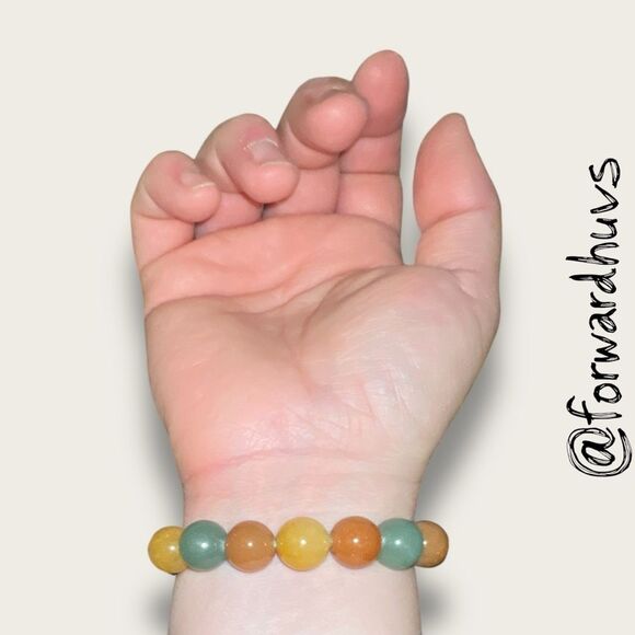 Multicolor Jade Stretch Bead Bracelet – Green, Yellow, Orange - Picture 4 of 8